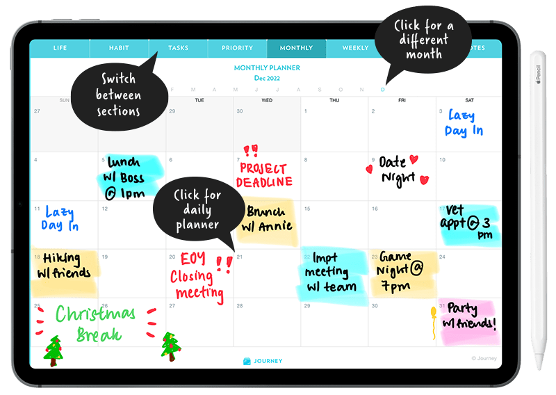 Journey Digital Planner 2022 Monthly Spread