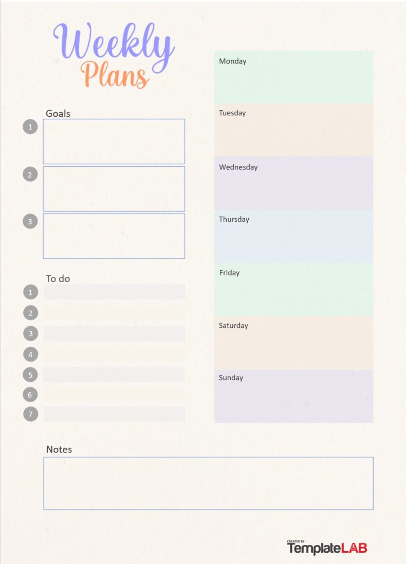 Planeador de horario y establecimiento de metas semanales de TemplateLabs